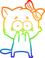 rainbow gradient line drawing cartoon cat