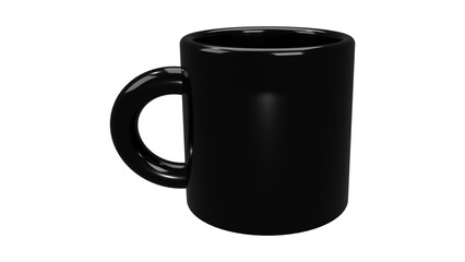 blank black mug mockup isolated on white background, coffee cup mock up cutout on empty backdrop