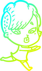 cold gradient line drawing cartoon surprised girl
