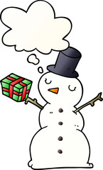 cartoon snowman and thought bubble in smooth gradient style