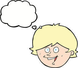 cartoon happy boy face with thought bubble