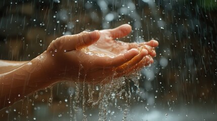 hands with splashes of falling rain