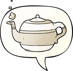 cartoon tea pot and speech bubble in smooth gradient style
