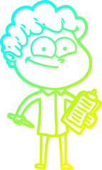 cold gradient line drawing cartoon happy man