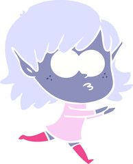 flat color style cartoon elf girl staring
