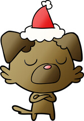 gradient cartoon of a dog wearing santa hat