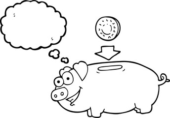 thought bubble cartoon piggy bank