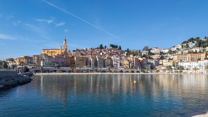 Panoramic view of town of Menton, France