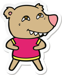 sticker of a cartoon bear showing teeth