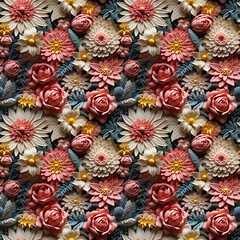 Obraz na płótnie Canvas Fabrics embroidered seamless patterns of spring flowers for various creative lovers and home decorating enthusiasts.NO.06