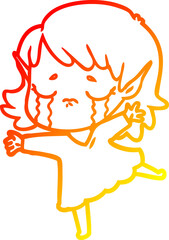 warm gradient line drawing cartoon crying elf girl