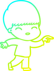 cold gradient line drawing happy cartoon boy