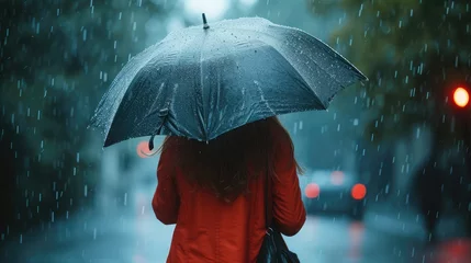 Fotobehang Woman holding an umbrella while it rains. © buraratn