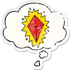 cartoon diamond and thought bubble as a distressed worn sticker