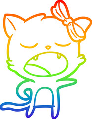 rainbow gradient line drawing cartoon yawning cat