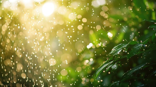 Wonderful heavy rain shower in the sunshine of springtime or summer enjoy the relaxing nature © buraratn