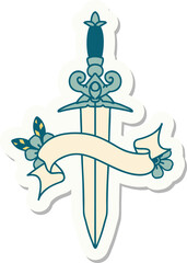 tattoo sticker with banner of dagger