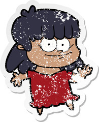 distressed sticker of a cartoon smiling woman