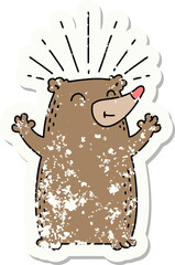 grunge sticker of tattoo style happy bear