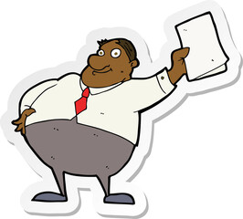 sticker of a cartoon boss waving papers