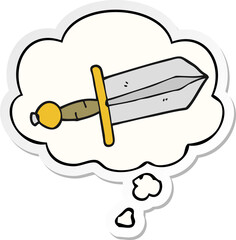 cartoon dagger and thought bubble as a printed sticker