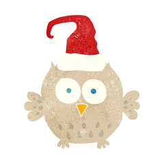 retro cartoon owl wearing christmas hat