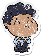 distressed sticker of a cartoon man pouting