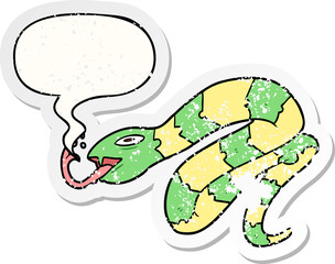 cartoon hissing snake and speech bubble distressed sticker