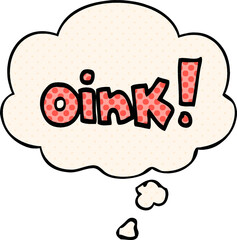 cartoon word oink and thought bubble in comic book style
