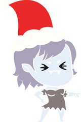 annoyed flat color illustration of a vampire girl wearing santa hat