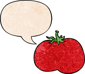cartoon tomato and speech bubble in retro texture style