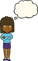 cartoon impatient woman with thought bubble