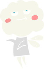 flat color illustration of a cartoon cute cloud head imp