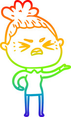 rainbow gradient line drawing cartoon angry woman