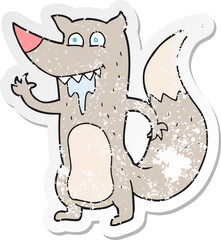 retro distressed sticker of a cartoon hungry wolf