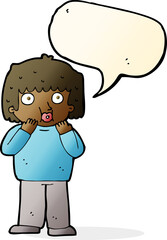 cartoon worried boy with speech bubble