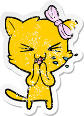 distressed sticker of a cartoon cat