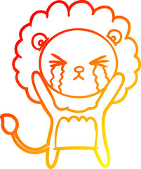 warm gradient line drawing cartoon crying lion
