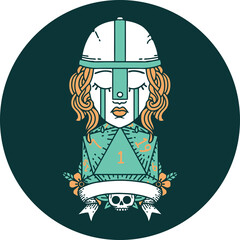 crying human fighter with natural one D20 dice icon