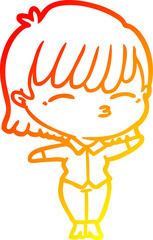 warm gradient line drawing cartoon woman