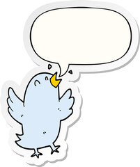 cartoon bird singing and speech bubble sticker