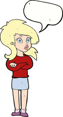 cartoon woman with folded arms with speech bubble