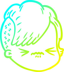 cold gradient line drawing cartoon female face