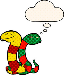cartoon snakes and thought bubble in comic book style