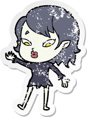 distressed sticker of a cute cartoon vampire girl