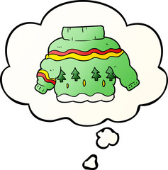 cartoon christmas jumper and thought bubble in smooth gradient style