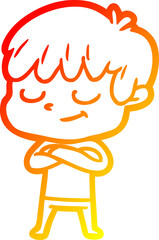 warm gradient line drawing cartoon happy boy