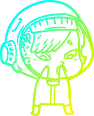 cold gradient line drawing cartoon astronaut woman
