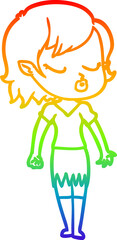 rainbow gradient line drawing cute cartoon vampire girl