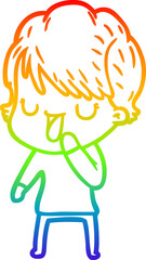 rainbow gradient line drawing cartoon woman talking